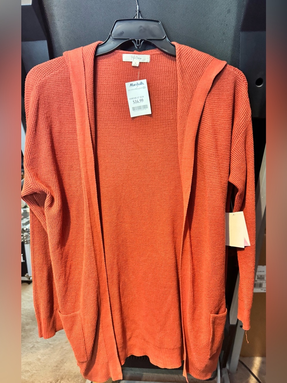 Marshalls Open-Front Hooded Cardigan Sweater - Rust Orange - NWT